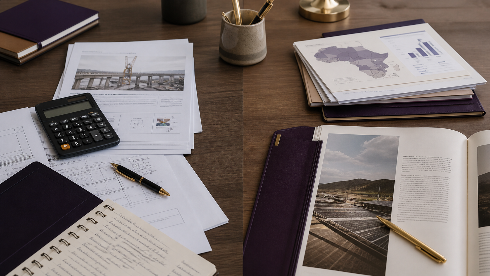 Separated advisory and intelligence work materials on a desk